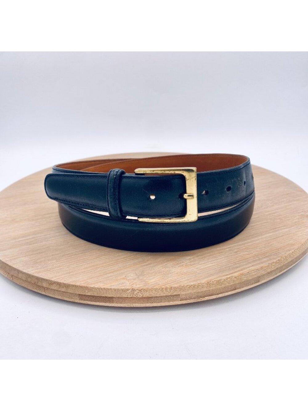 Trafalgar Belt Mens 40 Black Full Grain Saddle Leather Brass Buckle Crotina